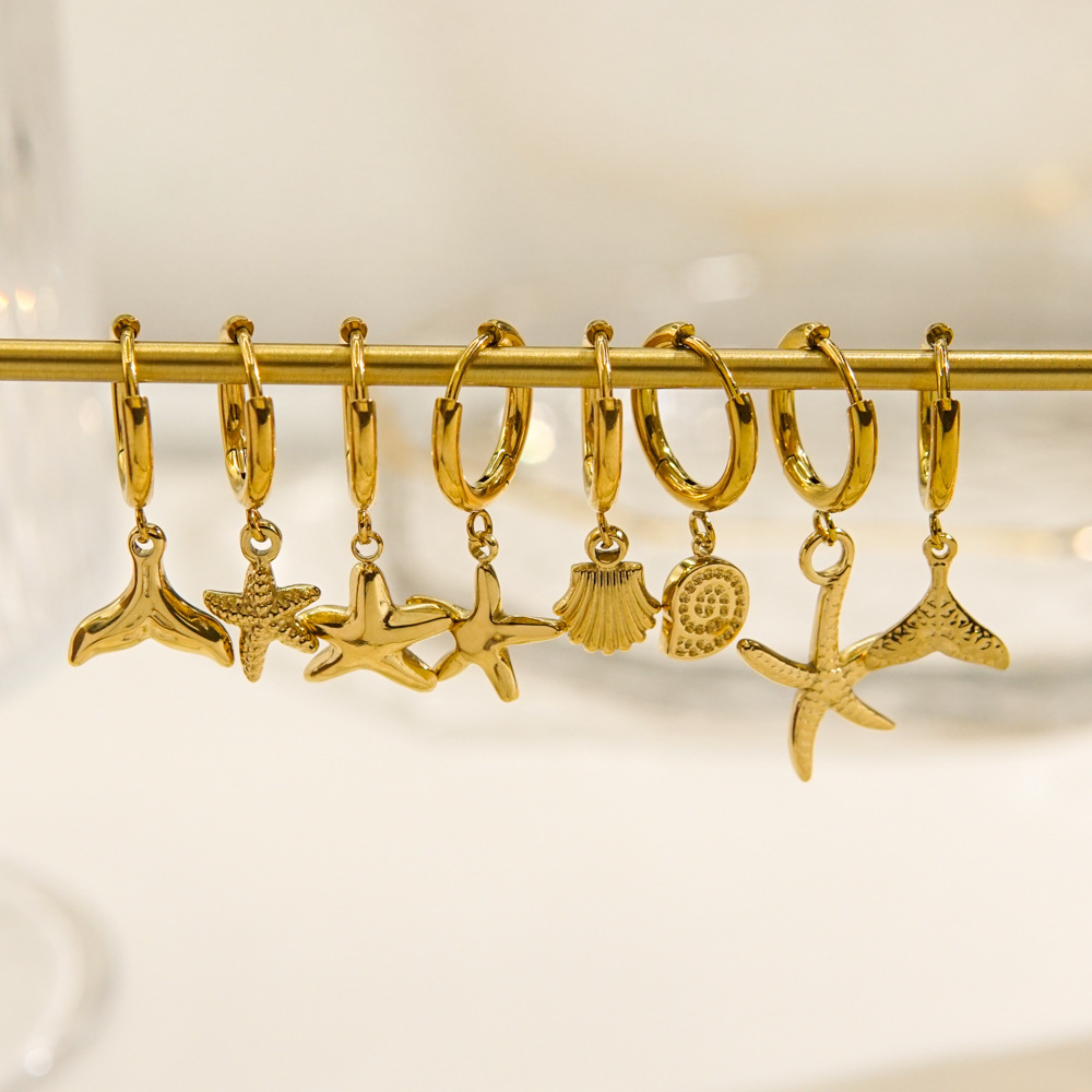 Boucles D'Oreilles Pour Femmes Ocean Series Golden Sea Snail En Acier Inoxydable Étanches Image3