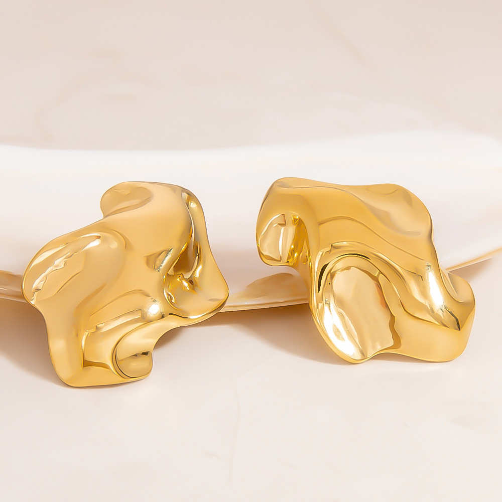 Boucles D'Oreilles À Clous En Acier Inoxydable Imperméable Couleur Or, Motif Floral Image4