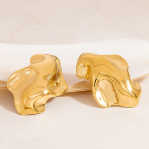 Boucles D'Oreilles À Clous En Acier Inoxydable Imperméable Couleur Or, Motif Floral h5 Image4