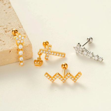 Boucles d'oreilles piercing en zircon couleur or et cuivre étoile