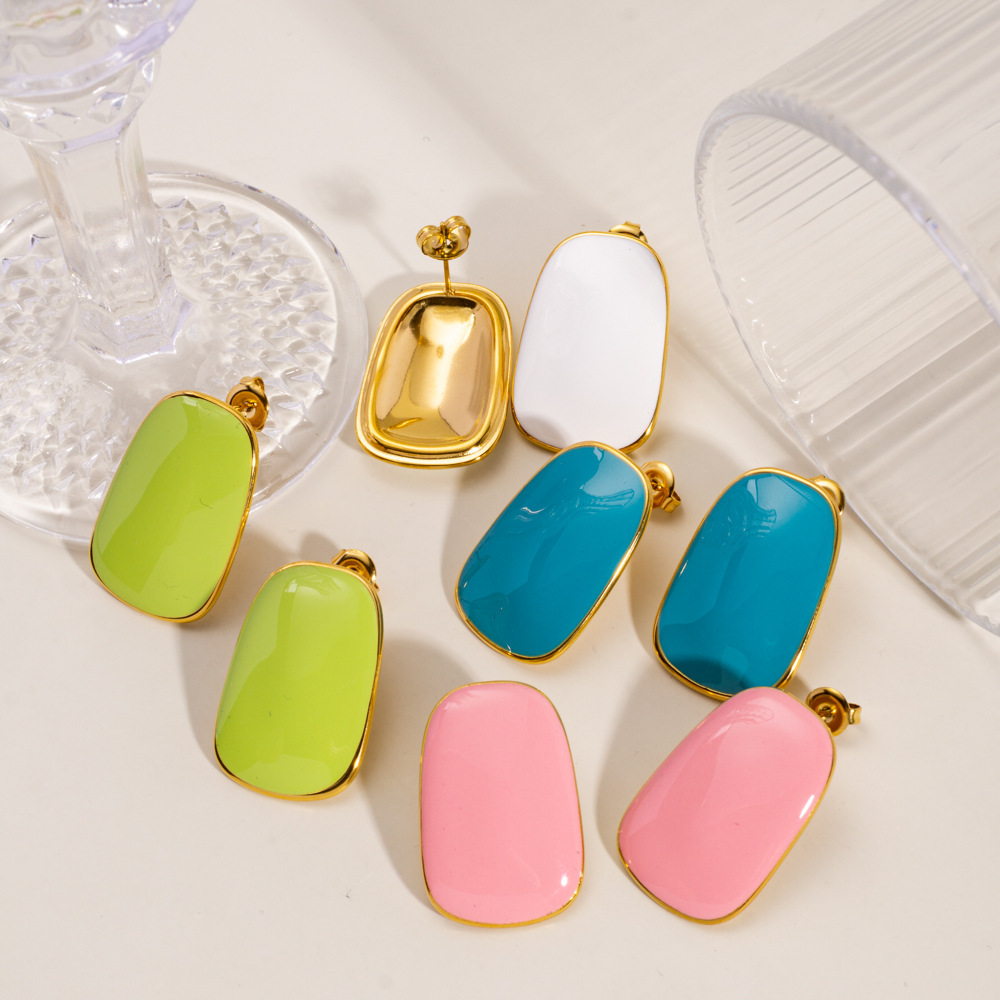 Boucles D'Oreilles Puces Pour Femmes, Collection Simple Series, Couleur Unie, En Acier Inoxydable Étanche. Image3