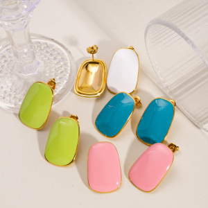 Boucles D'Oreilles Puces Pour Femmes, Collection Simple Series, Couleur Unie, En Acier Inoxydable Étanche. h5 Image3