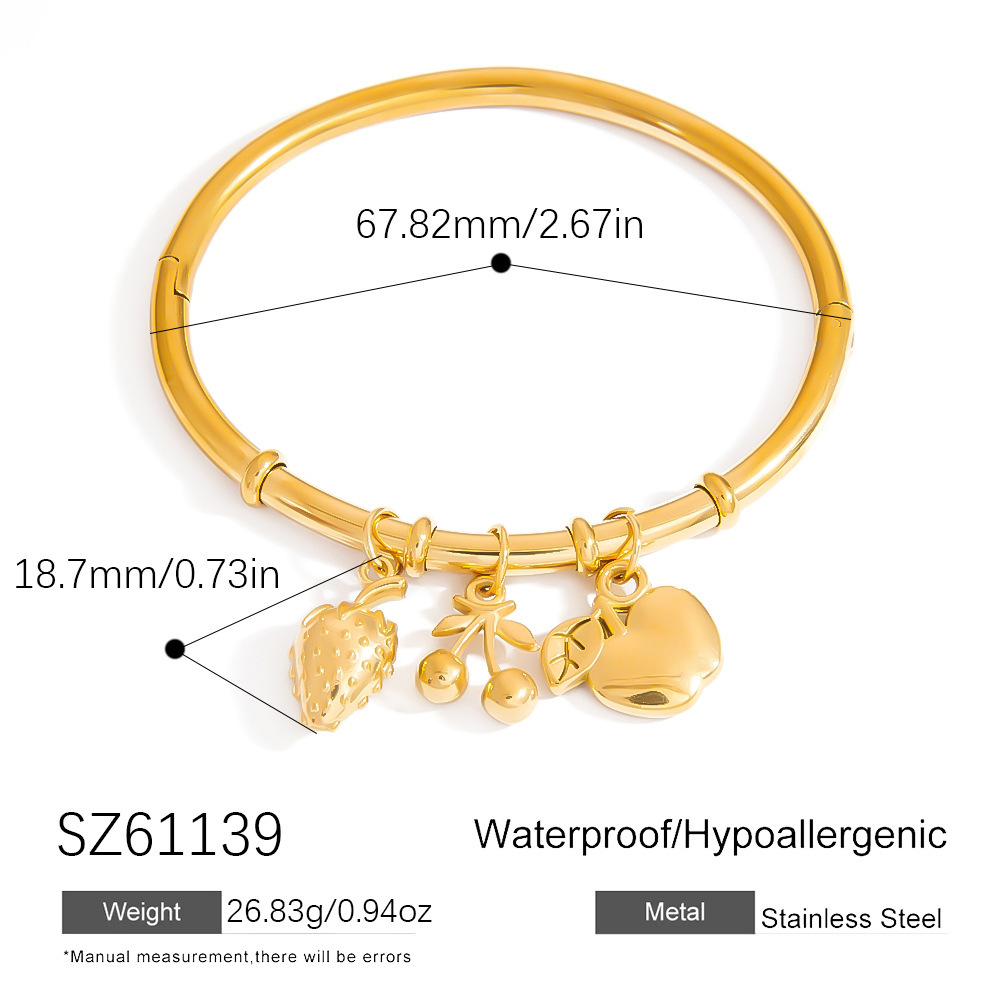 Bracelets À Breloques Pour Femmes, En Acier Inoxydable, Étanches, Couleur Or, Avec De Jolis Fruits Image2