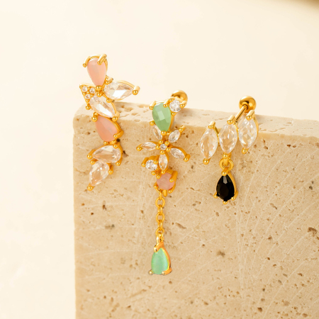 Boucles d'oreilles piercing en zircon couleur or et cuivre fleur