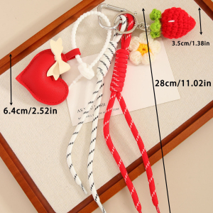 1 Breloque De Sac En Forme De Cœur En Pu Avec Fleur De Fraise h5 Image2