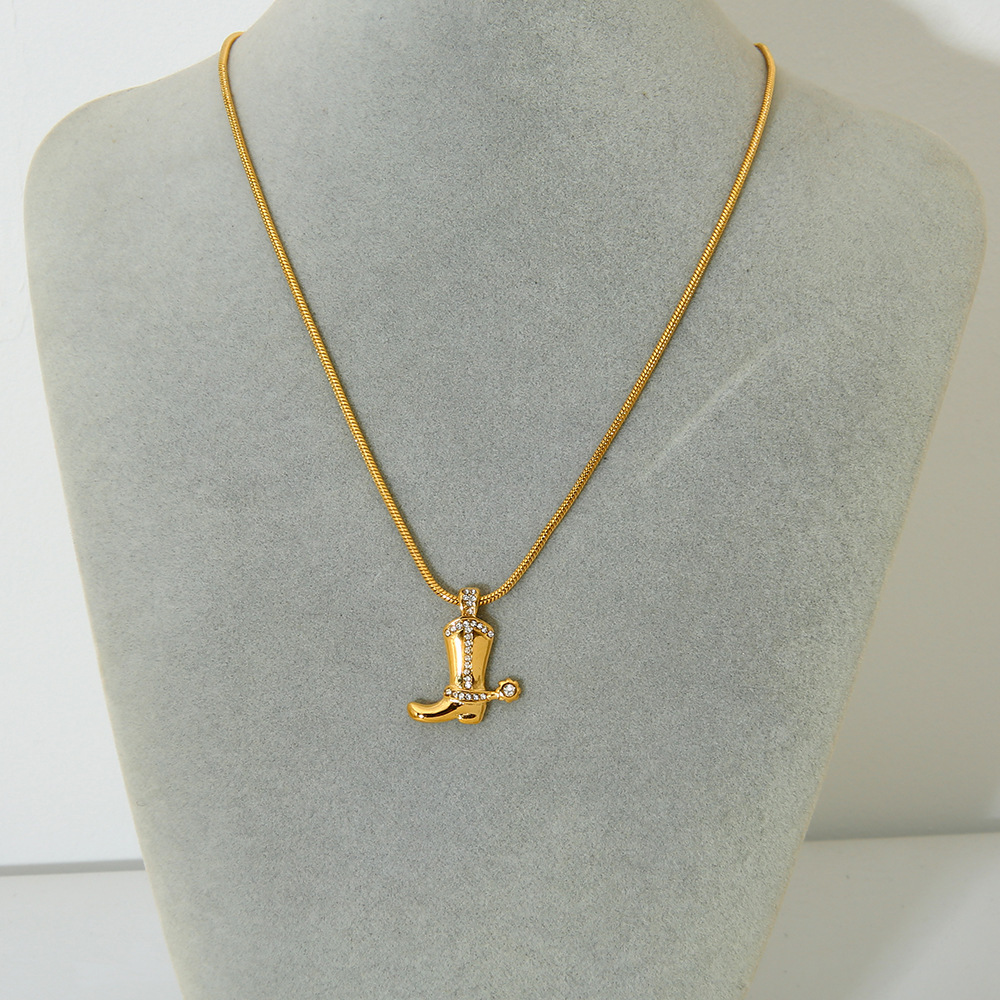 1 Paire De Colliers Pendentifs Unisexes En Acier Inoxydable Doré, Style Géométrique Rétro, Étanches, Avec Zircon. h5Image3