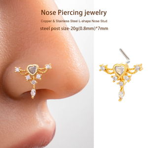 1 Pièce De Piercing De Nez Délicat En Forme De Cœur En Cuivre Doré Et Zircon Pour Femme h5 Image5