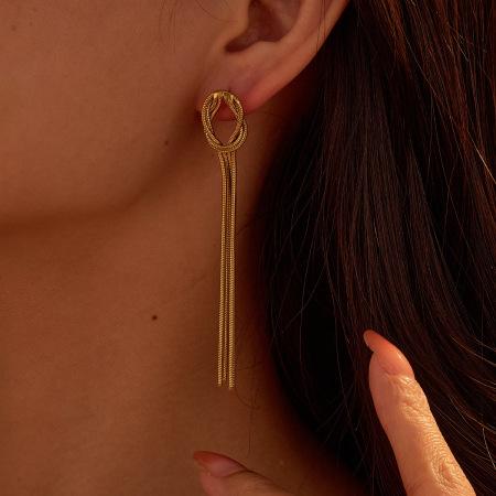 Boucles d'oreilles à breloques pour femme, collection luxe Daily Tassel, en acier inoxydable étanche (1 paire). 2