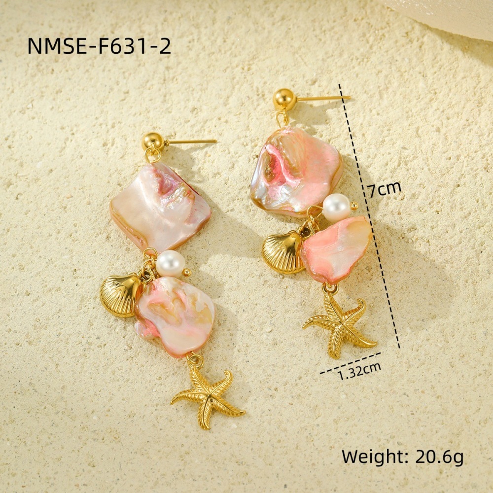 Boucles D'Oreilles Femme Série Romantique Coquillage Rose Et Étoile De Mer Image2