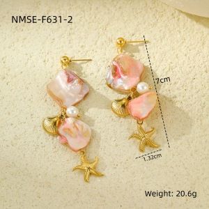 Boucles D'Oreilles Femme Série Romantique Coquillage Rose Et Étoile De Mer h5 Image2