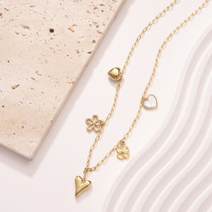 Colliers Pendentifs Pour Femmes En Acier Inoxydable Étanche, Couleur Or, Avec Pendentif Cœur Et Fleur Scintillants h5 Image4