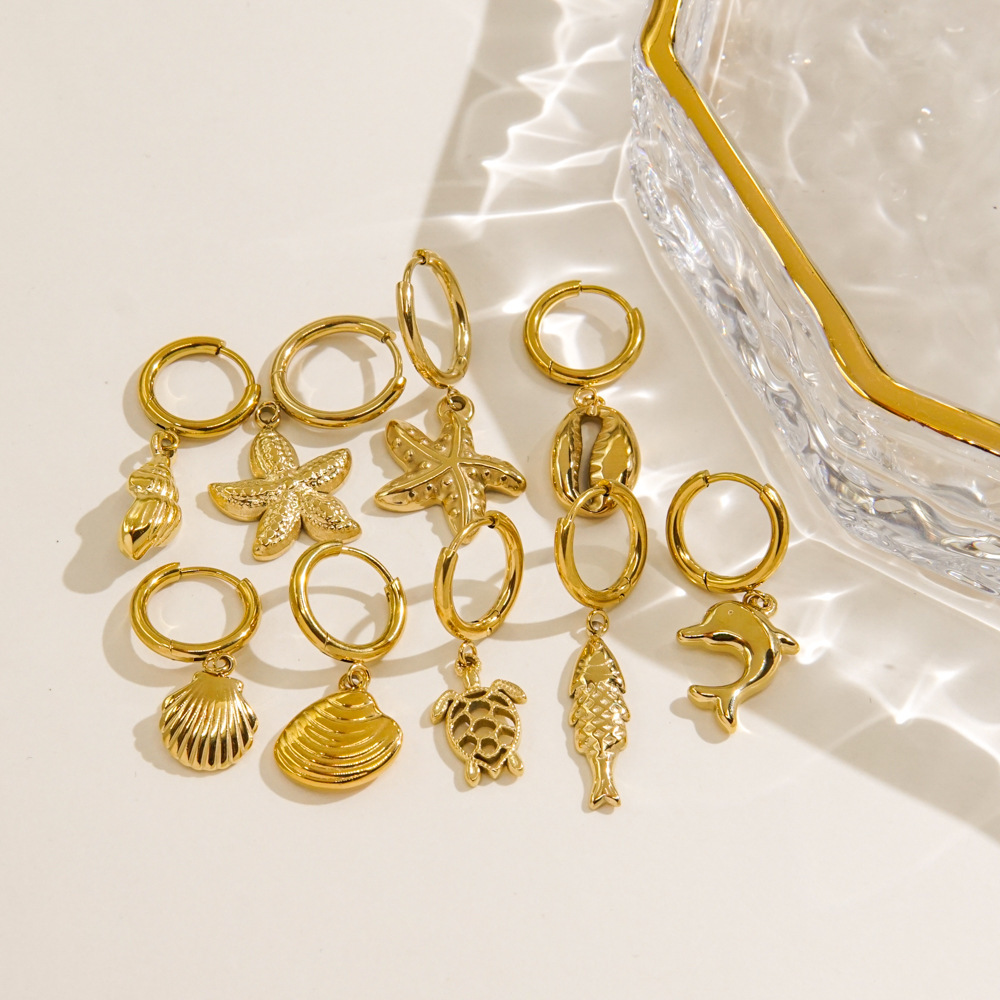 Boucles D'Oreilles Pour Femmes Ocean Series Golden Sea Snail En Acier Inoxydable Étanches Image4