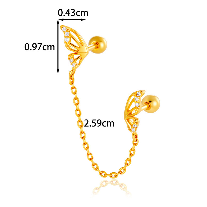 1 Pièce De Boucles D'Oreilles Piercing Pour Femme En Forme De Cœur Simple, Couleur Cuivre Et Or, Zircone Image2