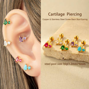 Boucles D'Oreilles Piercing En Zircon Couleur Or Cuivré h5 Image5