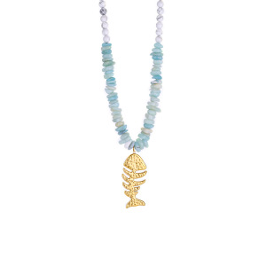 Colliers À Pendentif En Arête De Poisson Et Perles Turquoises Blanches Pour Femme h5 Image6