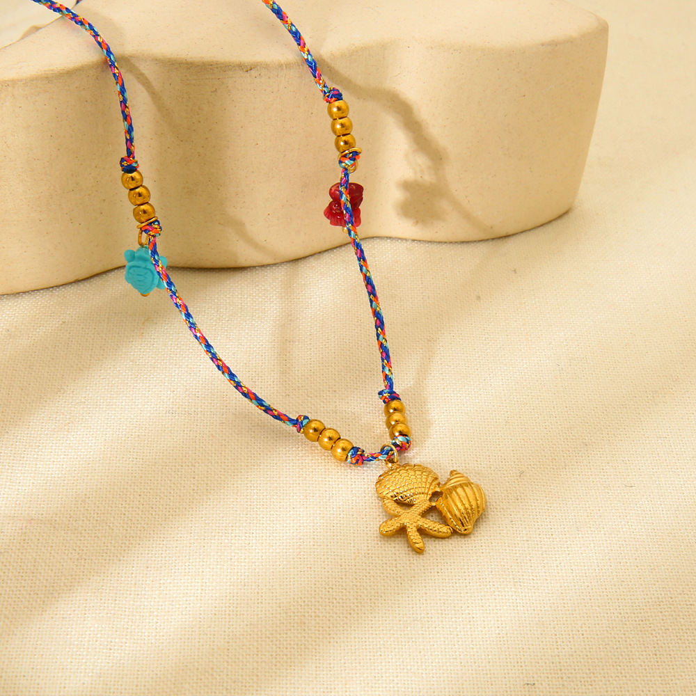 1 Paire De Colliers Pendentifs Pour Femmes, Style Bohème, En Forme De Tortue, En Acier Inoxydable Étanche Couleur Or, Collection Classique Image3