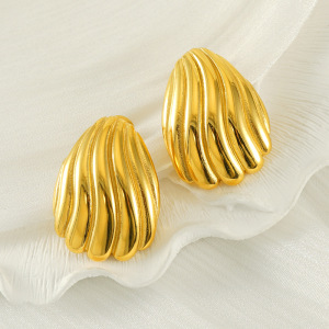 Boucles D'Oreilles Puces En Acier Inoxydable Étanche Couleur Or, En Forme De Coquillage h5 Image3