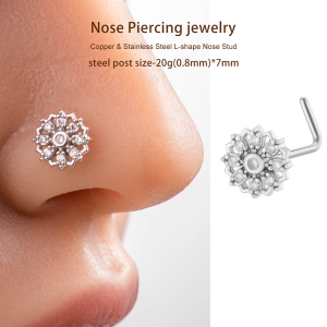 1 Pièce De Clou De Nez Pour Femme En Forme De Fleur Éblouissante, Couleur Cuivre Et Or, Zircon h5 Image6