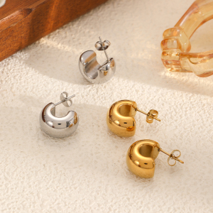 Boucles D'Oreilles Puces Simples En Acier Inoxydable Imperméable Couleur Or h5 Image4
