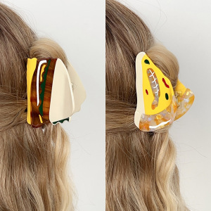 1 Pince À Cheveux Géométrique En Acétate Pour Femme, Motif Hamburger Amusant Et Mignon h5 Image2