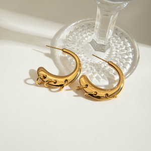 Boucles D'Oreilles Créoles En Acier Inoxydable Couleur Or Ins Style h5 Image3