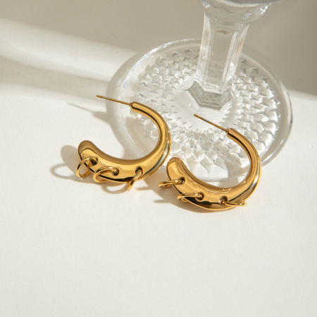 Boucles d'oreilles créoles en acier inoxydable couleur or Ins Style 2