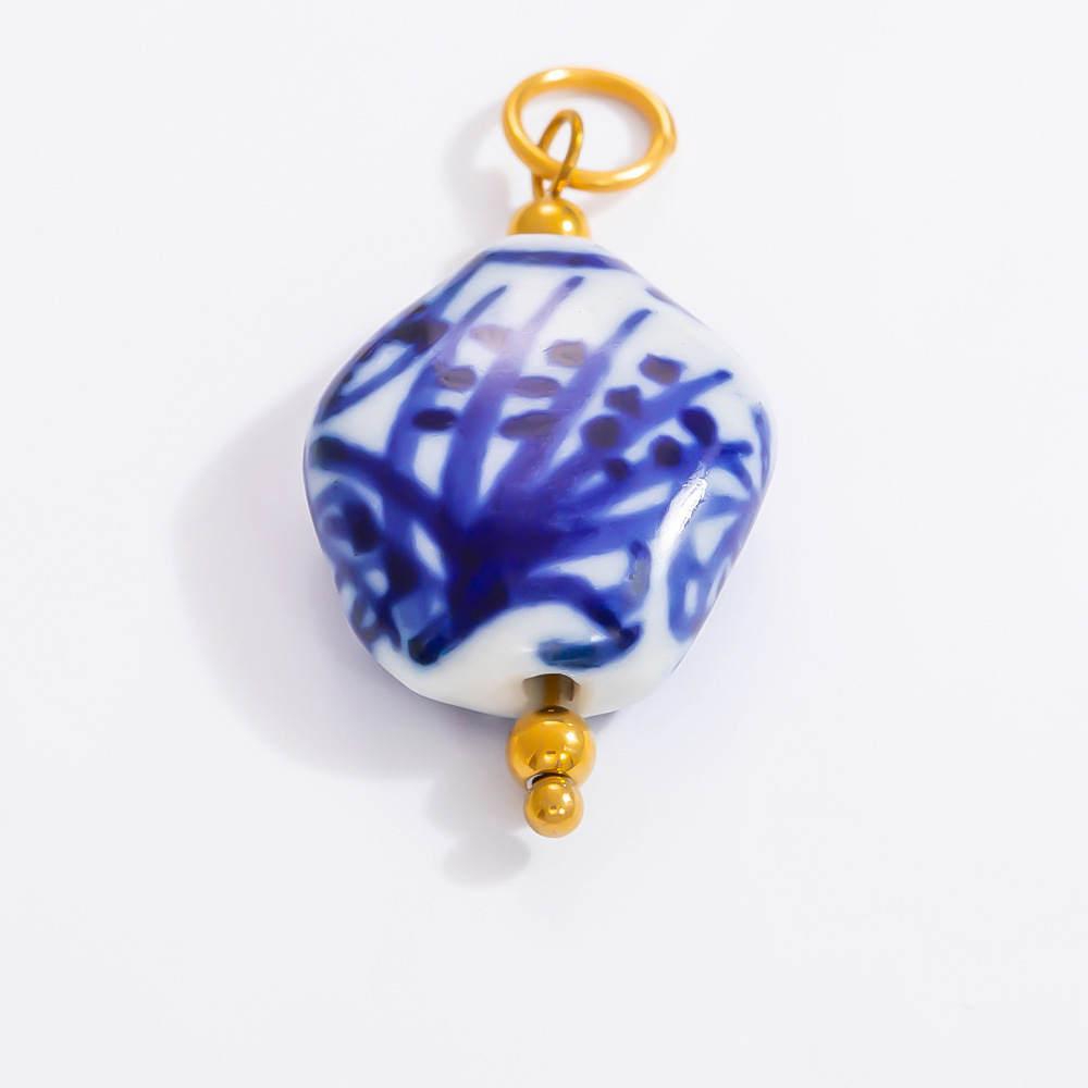 Pendentifs Pour Femmes En Porcelaine Bleue Et Blanche, Acier Inoxydable, Couleur Or, Étanches Image4