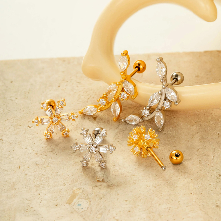 Boucles d'oreilles piercing en zircon couleur cuivre doré, 1 pièce 2