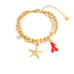 Bracelets De Perles Pour Femmes En Acier Inoxydable, Couleur Or, Motif Étoile De Mer De Vacances h5 Image5