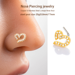 1 Pièce De Piercing De Nez En Forme De Cœur En Cuivre Doré Et Zircon Pour Femme h5 Image5