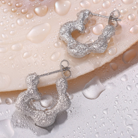 Boucles d'oreilles créoles en acier inoxydable imperméable couleur or, motif floral 2