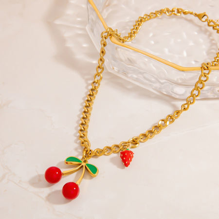 Colliers pendentifs Sweet Cherry en acier inoxydable étanche couleur or 2