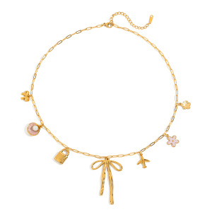Collier Pendentif Nœud Papillon En Acier Inoxydable Étanche Couleur Or h5 