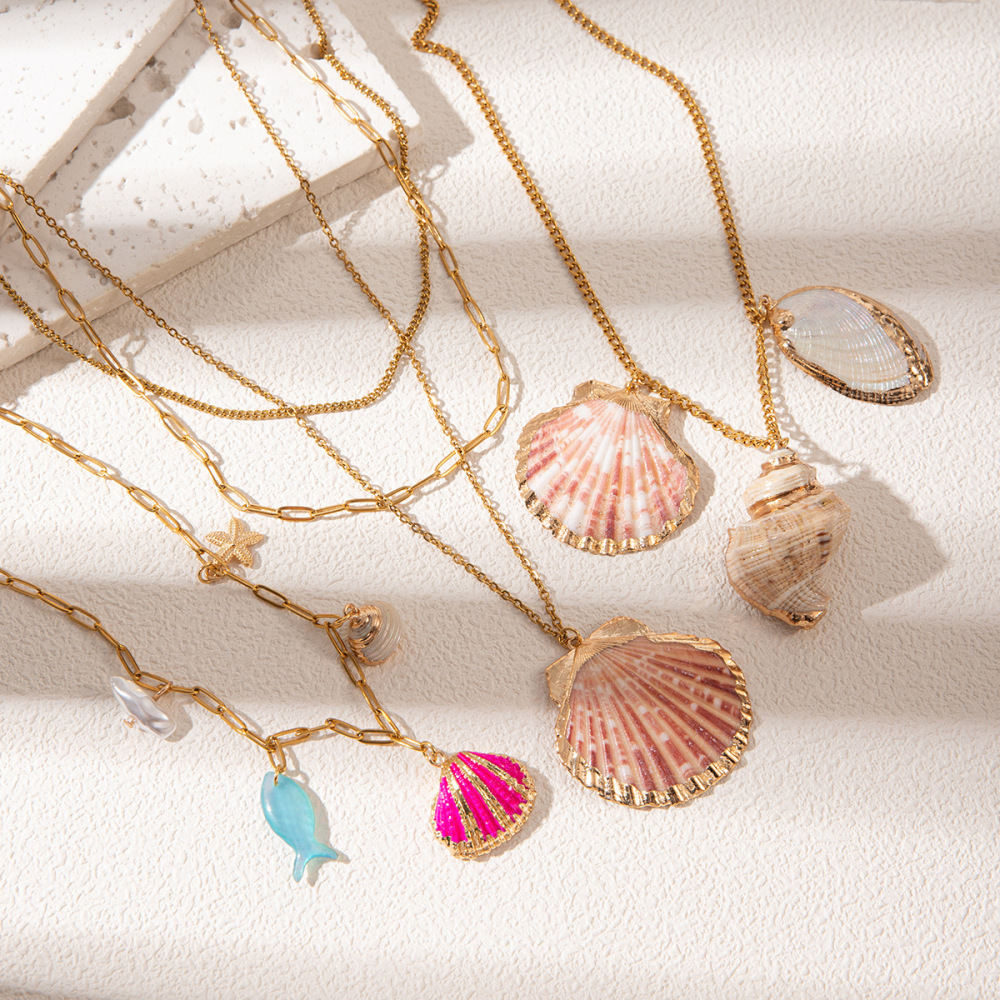 Collier Pour Femme Avec Pendentif Coquillage De La Série Océan, En Acier Inoxydable Étanche Image2