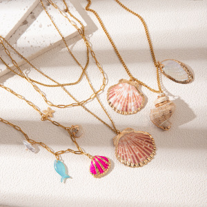 Collier Pour Femme Avec Pendentif Coquillage De La Série Océan, En Acier Inoxydable Étanche h5 Image2