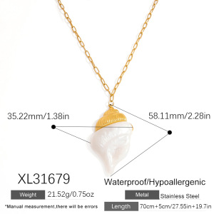 Collier Pendentif Femme Luxueux En Acier Inoxydable, Couleur Or, Motif Coquillage h5 Image2
