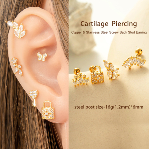 Boucles D'Oreilles Piercing En Zircon Couleur Or Et Cuivre h5 Image4