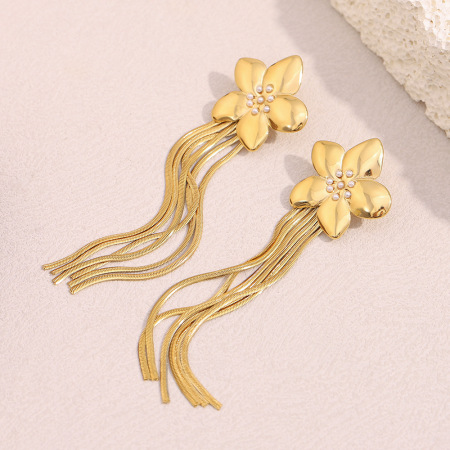 Boucles d'oreilles pendantes élégantes à pompon en acier inoxydable imperméable pour femmes, collection Simple Series