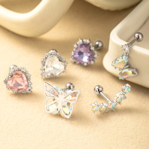 1 Pièce De Boucles D'Oreilles Piercing Pour Femme En Forme De Cœur Simple, Couleur Cuivre Et Or, Zircone h5 Image6
