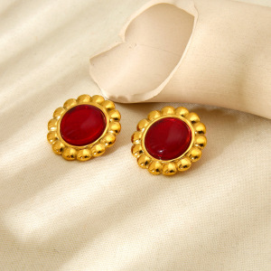 Boucles D'Oreilles À Tige Elliptiques Rétro Haut De Gamme Rouges Et Vertes Pour Femmes h5 Image4