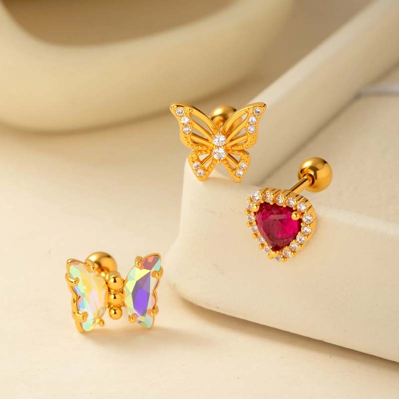 1 Pièce De Boucles D'Oreilles Piercing Pour Femme En Forme De Cœur Simple, Couleur Cuivre Et Or, Zircone h5Image6