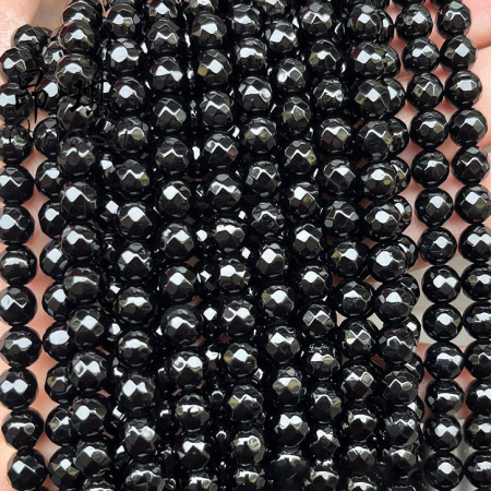 1 chaîne de perles annulaires en pierre naturelle d'agate noire 2