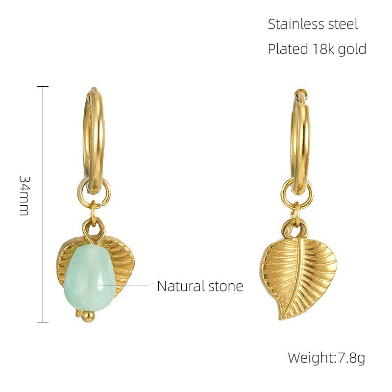 Boucles D'Oreilles Pendantes En Acier Inoxydable Doré, Imperméables, Motif Feuilles Image2