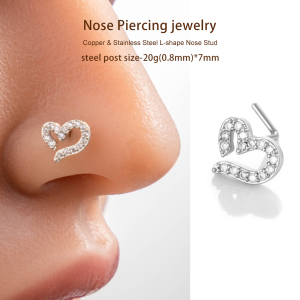 1 Pièce De Piercing De Nez En Forme De Cœur En Cuivre Doré Et Zircon Pour Femme h5 Image6