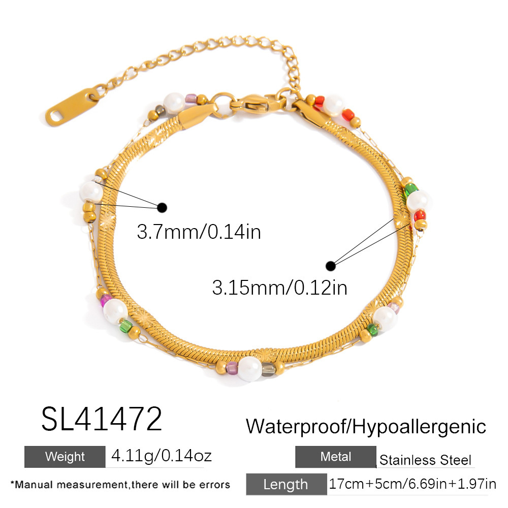 Bracelet Femme Étanche En Acier Inoxydable À Double Rangée De Perles Image2