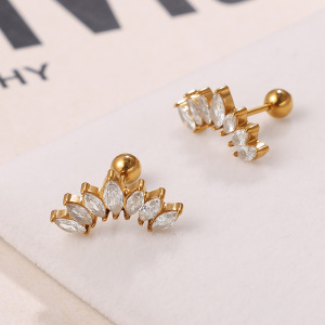 Boucles D'Oreilles De Piercing En Acier Inoxydable Étanche Couleur Or, Motif Floral h5 Image3