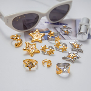 Ensemble De Boucles D'Oreilles Ins Style Star En Acier Inoxydable Couleur Or h5 Image2