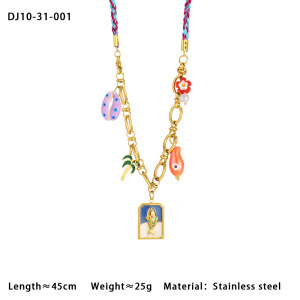 Colliers Pendentifs Pour Femmes En Acier Inoxydable Imperméable, Ornés D'Un Coquillage À Glaçure Huilée Colorée h5 Image2
