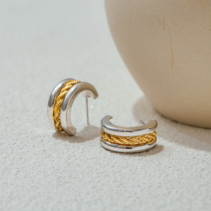 Boucles D'Oreilles Clous Classiques Géométriques En Acier Inoxydable Imperméable De Couleurs Mélangées h5 Image5