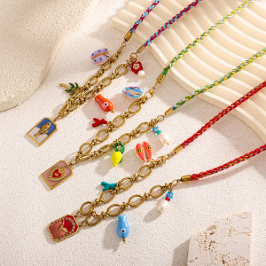 Colliers Pendentifs Pour Femmes En Acier Inoxydable Imperméable, Ornés D'Un Coquillage À Glaçure Huilée Colorée h5 Image4